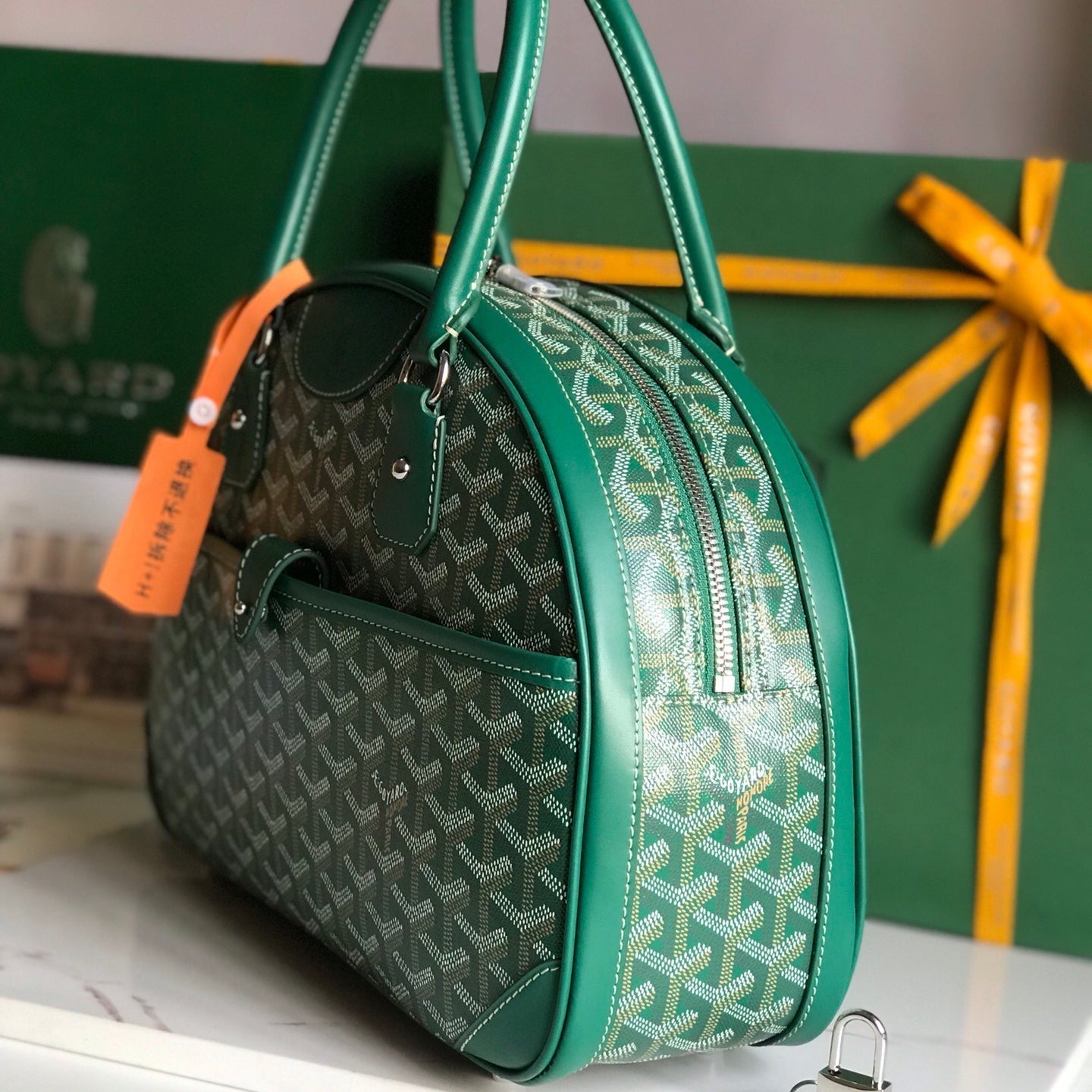 SAINT JEANNE BAG 35 IN GREEN GOYARDINE CANVAS AND CALFSKIN