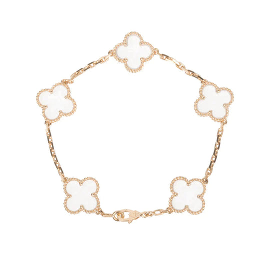 [Aurora]CLOVER 5 MOTIF ROCK CRYSTAL PINK GOLD BRACELET