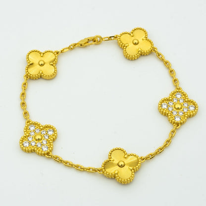 [AURORA]CLOVER BRACELET 5 MOTIFS GOLD DIAMOND