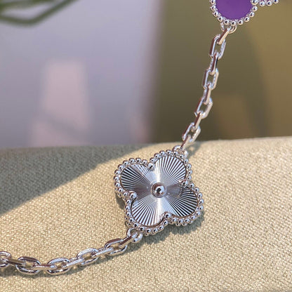 [AURORA]CLOVER  5 MOTIFS  PURPLE VIOLET BRACELET SILVER