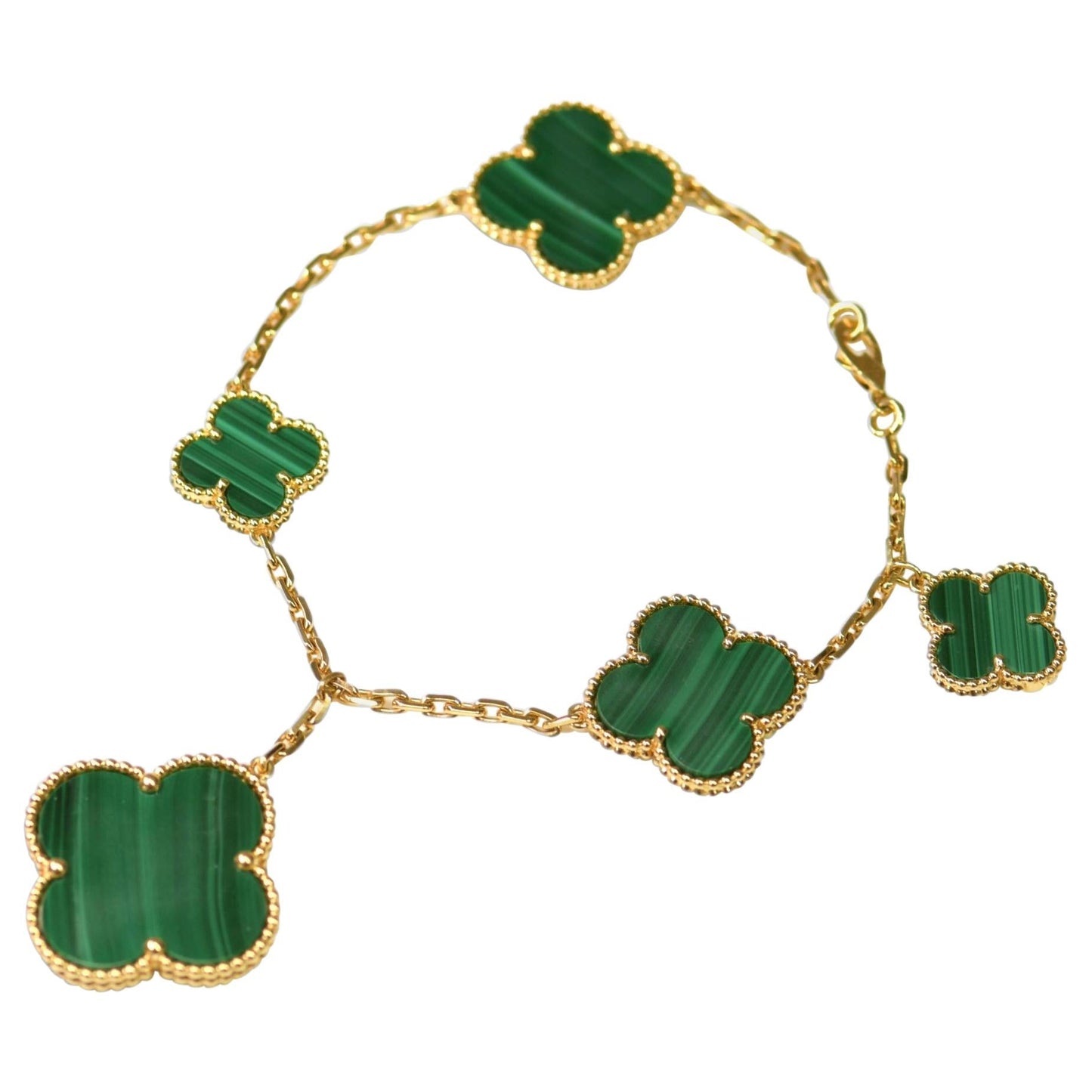 [AURORA]MAGIC CLOVER MALACHITE GOLD BRACELET 5 MOTIFS
