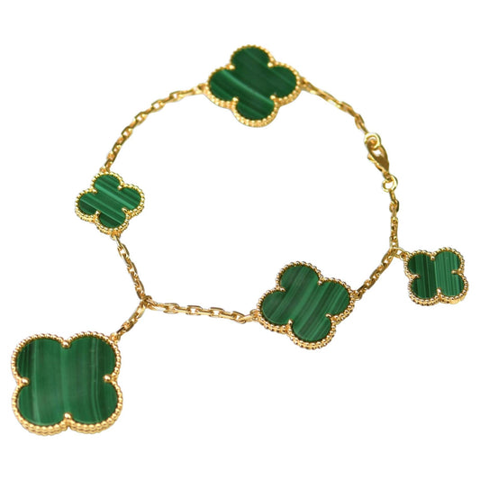 [AURORA]MAGIC CLOVER MALACHITE GOLD BRACELET 5 MOTIFS