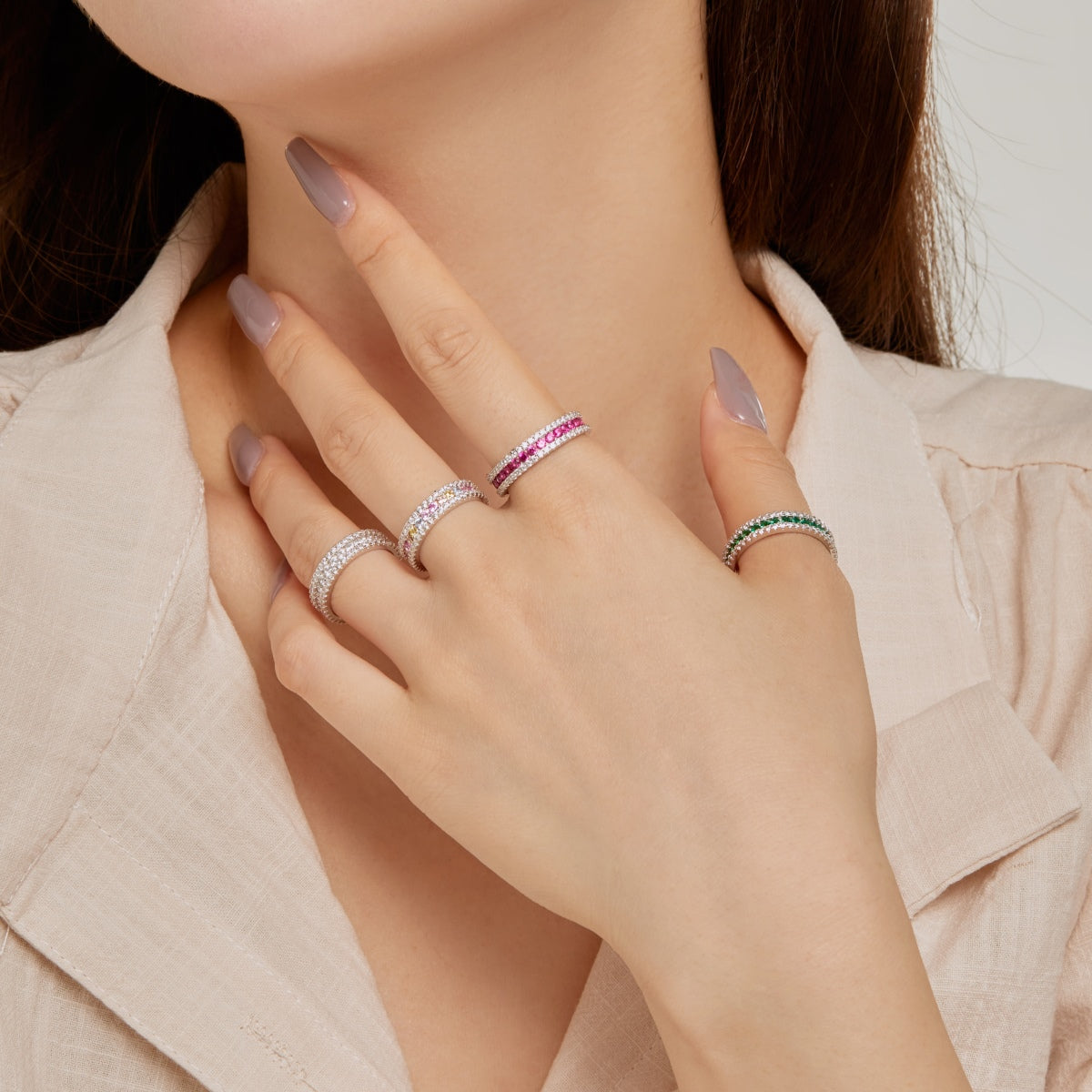 [Aurora]Delicate Colorful Round Cut Daily Ring