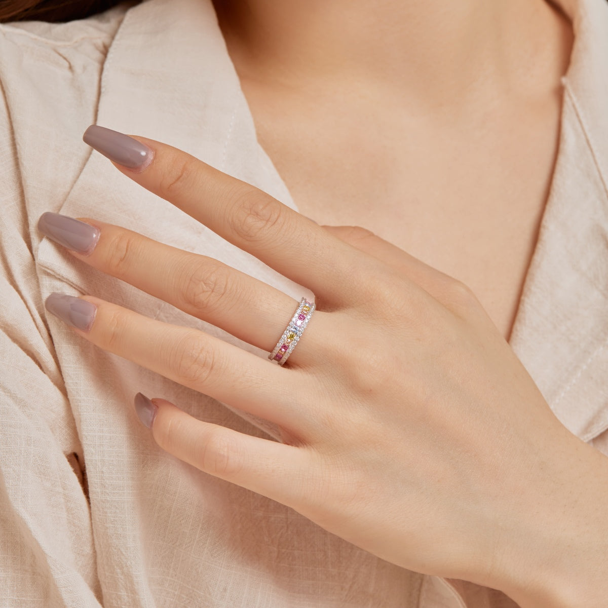 [Aurora]Delicate Colorful Round Cut Daily Ring