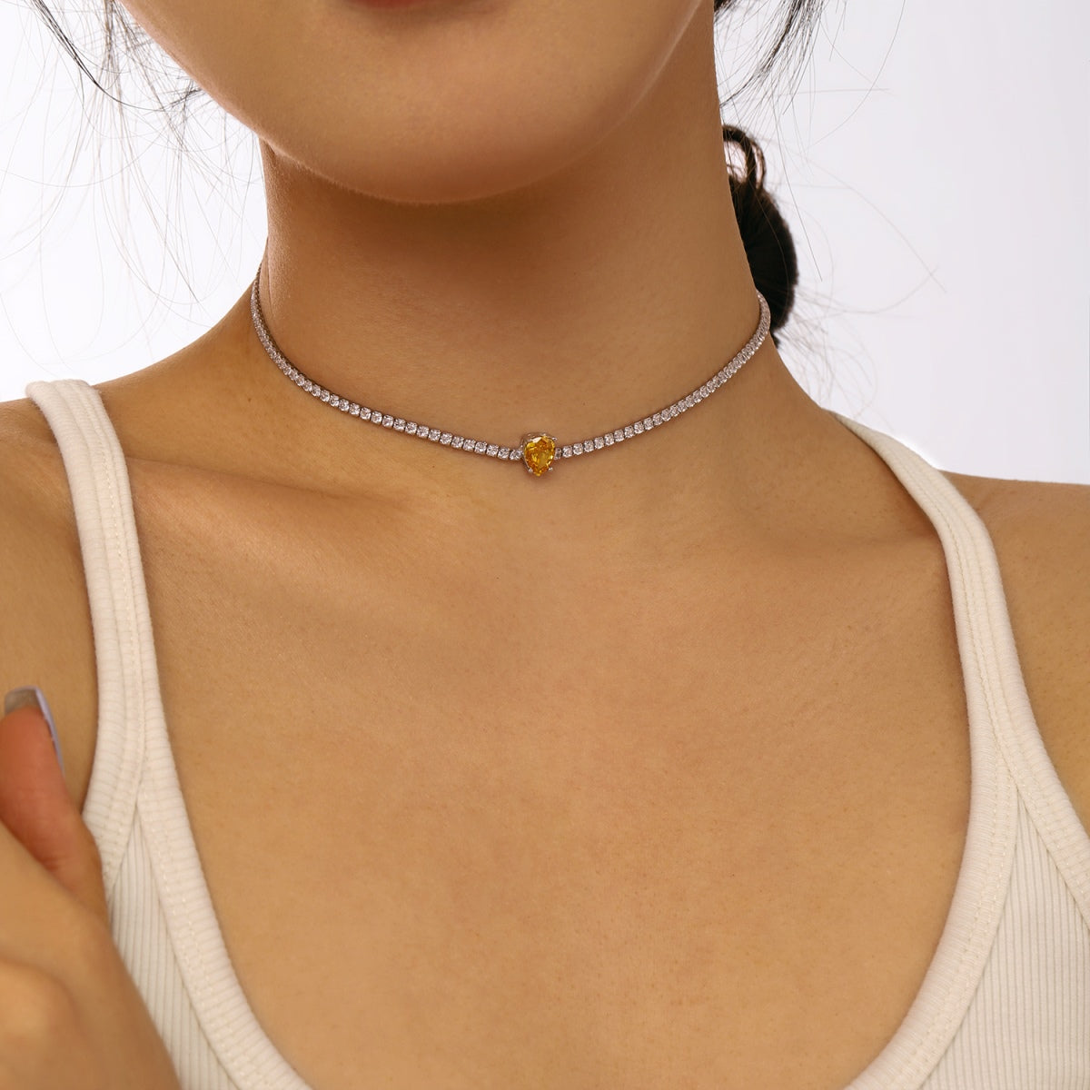 [Aurora]1.0 carat Unique Pear Cut Tennis Necklace