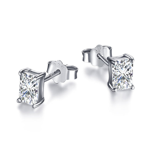 [Aurora]Stylish Shiny Rectangular Center Stone Stud Earrings