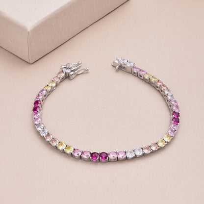 [AURORA] Strahlend buntes Tennisarmband im Rundschliff