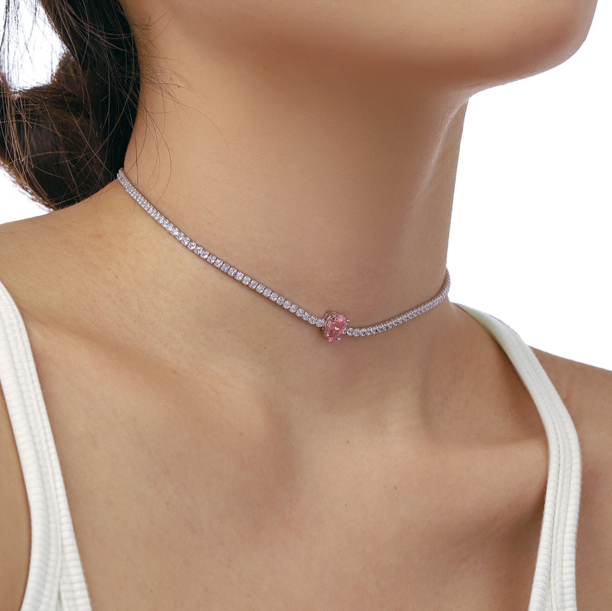 [Aurora]1.0 carat Unique Pear Cut Tennis Necklace
