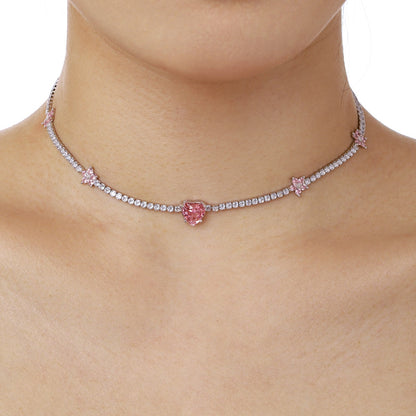 [Aurora]Dazzling Pink Heart Flower Necklace