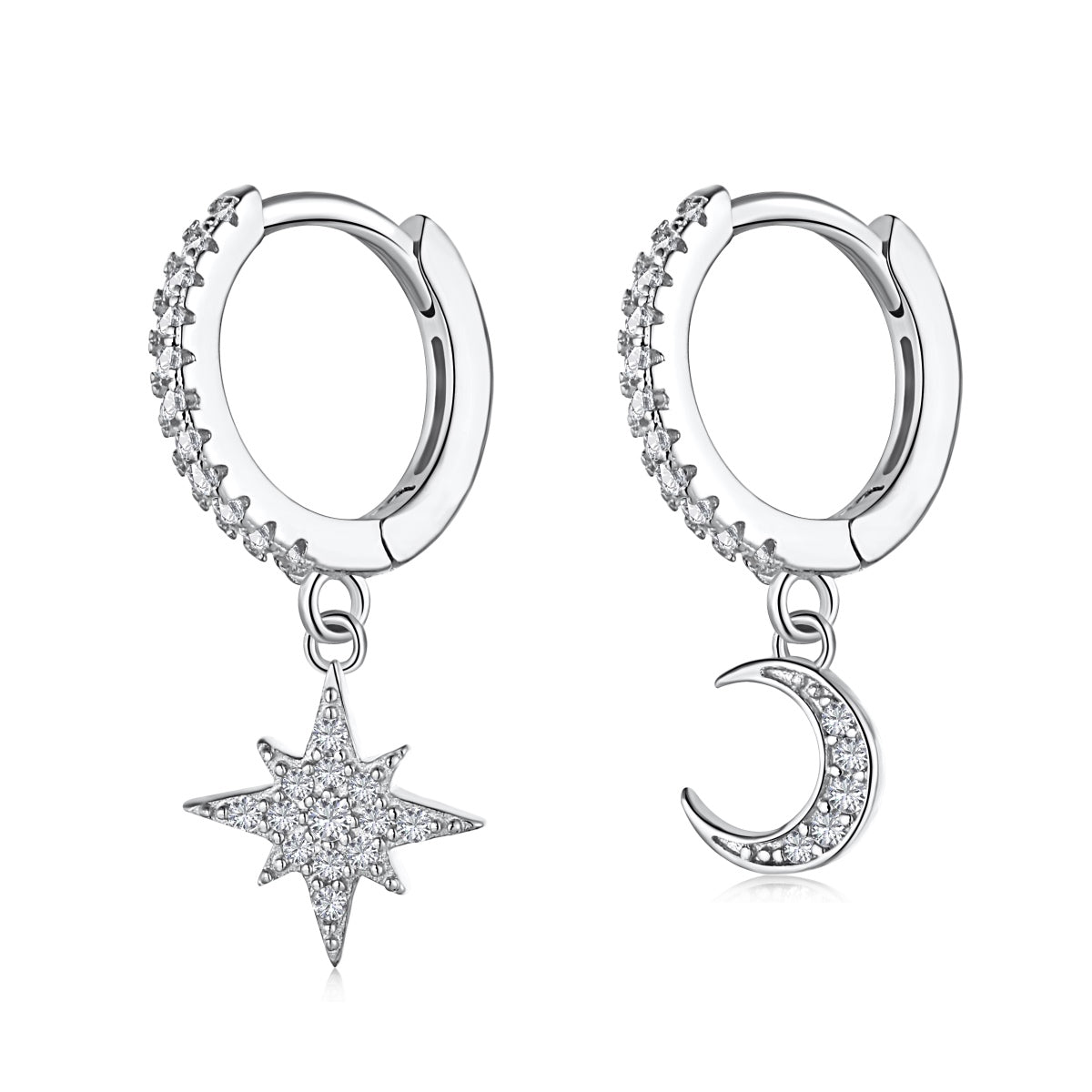 [Aurora]Star and Moon Asymmetric Earrings