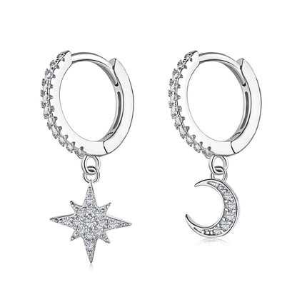 [Aurora]Star and Moon Asymmetric Earrings