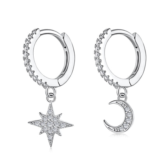 [Aurora]Star and Moon Asymmetric Earrings