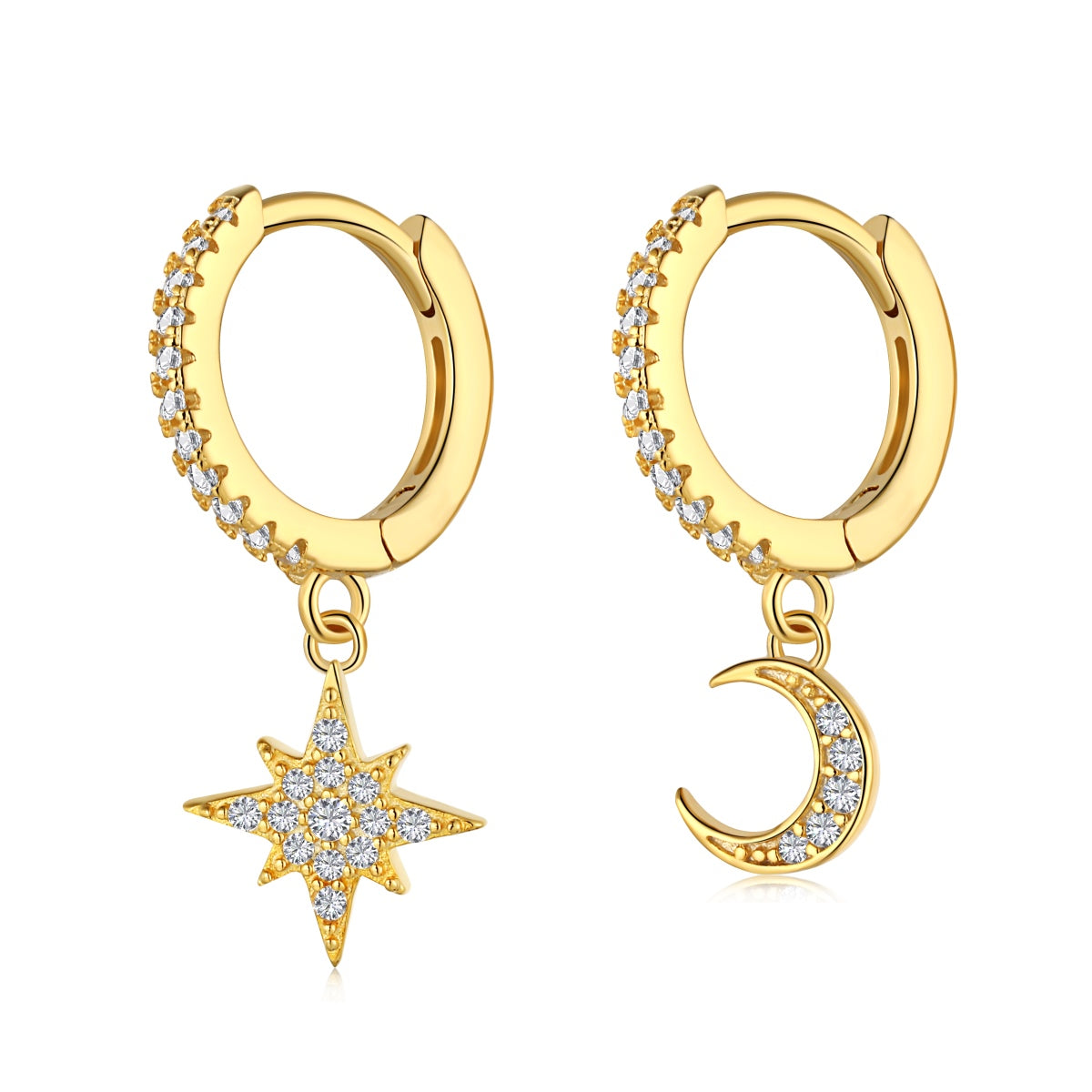 [Aurora]Star and Moon Asymmetric Earrings