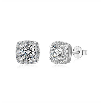[Aurora]Classic Round Center Stone Stud Earrings