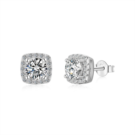 [Aurora]Classic Round Center Stone Stud Earrings