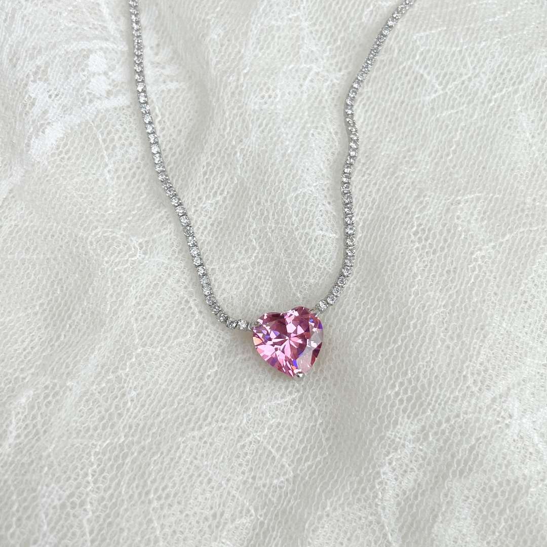 [Aurora]8.0 Carat Versatile Colorful Sweet Heart-Shaped Tennis Necklace