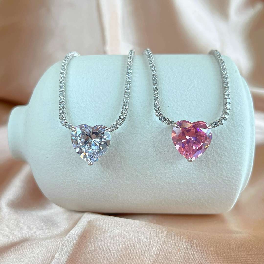 [Aurora]8.0 Carat Versatile Colorful Sweet Heart-Shaped Tennis Necklace