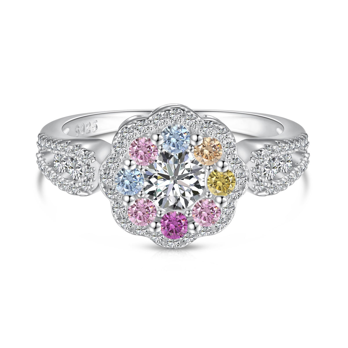 [AURORA]Delicate Colorful Round Cut Flower Shape Wedding Ring