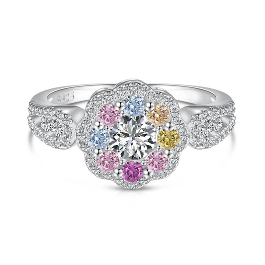 [AURORA]Delicate Colorful Round Cut Flower Shape Wedding Ring