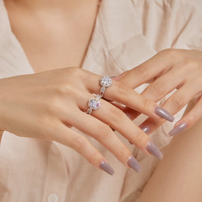 [AURORA]Delicate Colorful Round Cut Flower Shape Wedding Ring