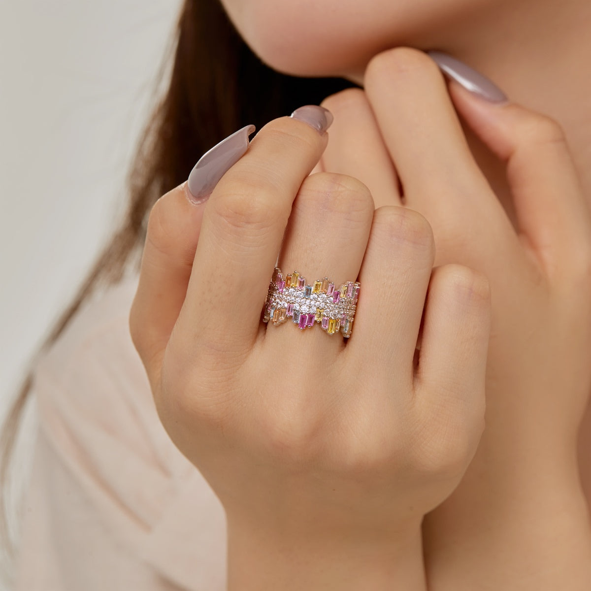 [AURORA]Luxurious Colorful Radiant Cut Daily Ring