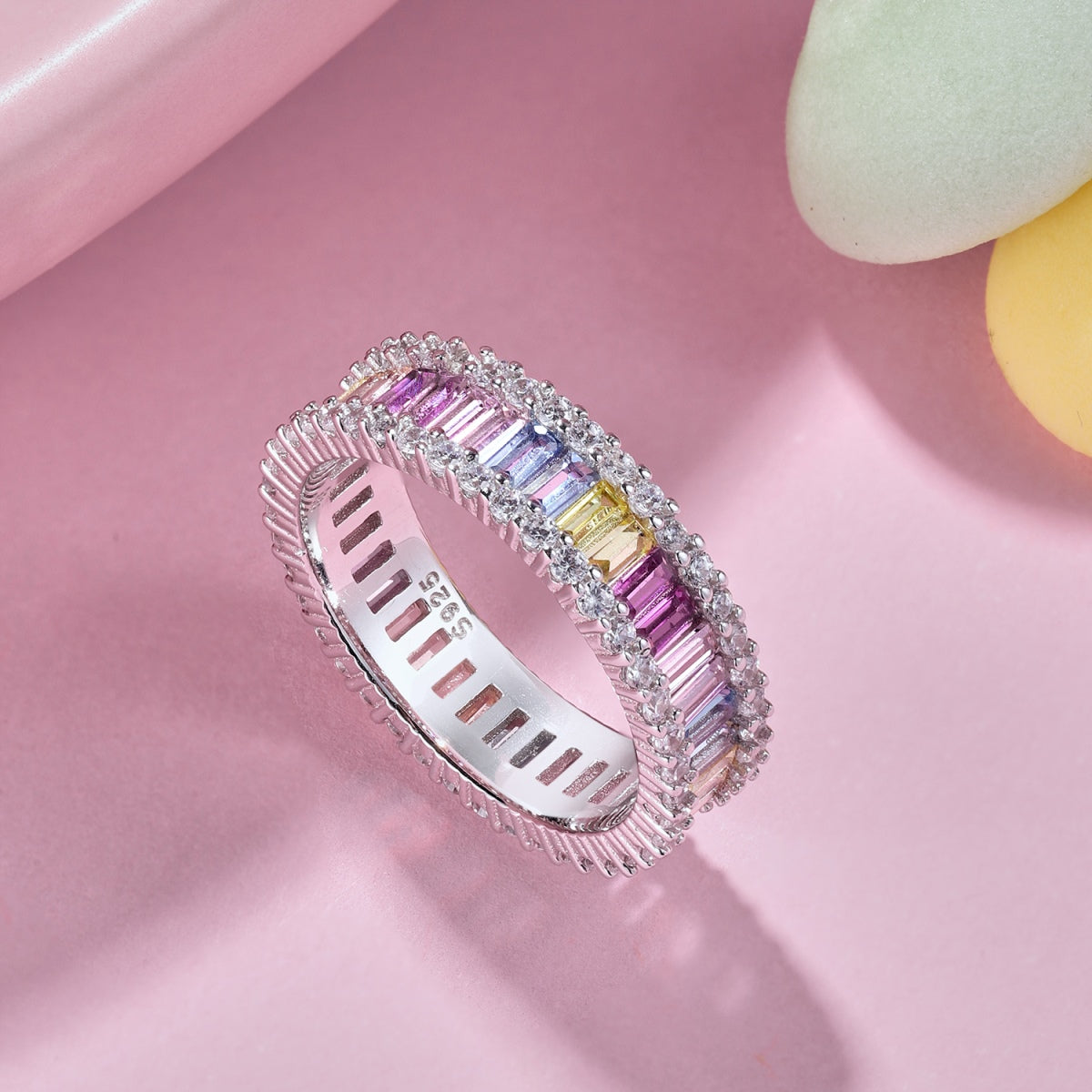 [Aurora]Dainty Kaleidoscopic Emerald Cut Daily Ring