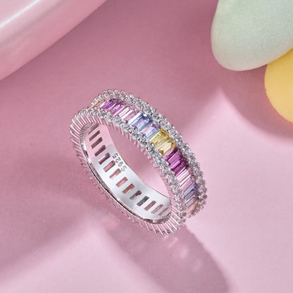 [Aurora]Dainty Kaleidoscopic Emerald Cut Daily Ring