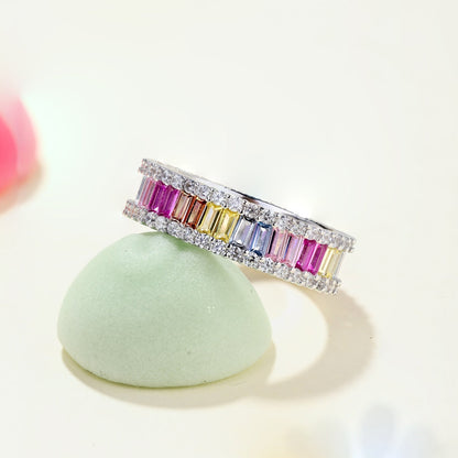 [Aurora]Dainty Kaleidoscopic Emerald Cut Daily Ring