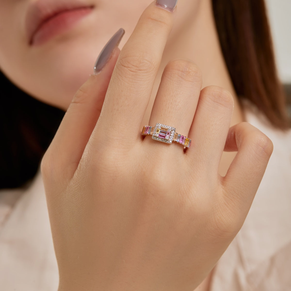 [Aurora]Exquisite Colorful Radiant Cut Party Ring