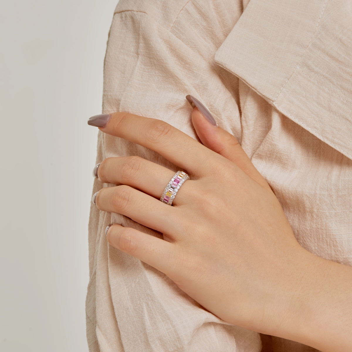[AURORA]Dainty Colorful Radiant Cut Daily Ring