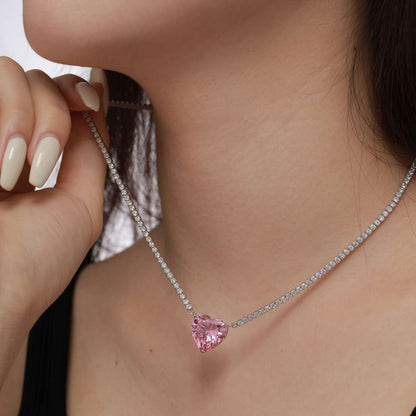 [Aurora]8.0 Carat Versatile Colorful Sweet Heart-Shaped Tennis Necklace