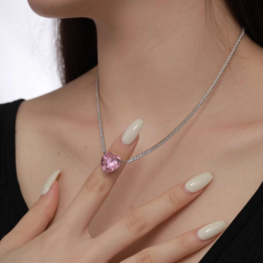 [Aurora]8.0 Carat Versatile Colorful Sweet Heart-Shaped Tennis Necklace
