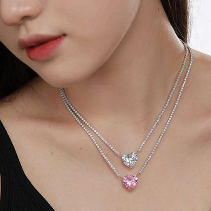 [Aurora]8.0 Carat Versatile Colorful Sweet Heart-Shaped Tennis Necklace