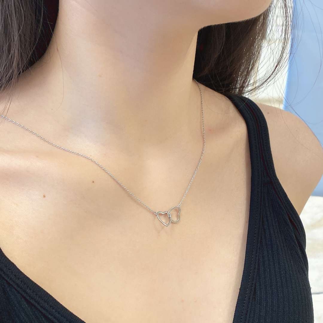 [Aurora]Sterling Silver Love Double Ring Necklace