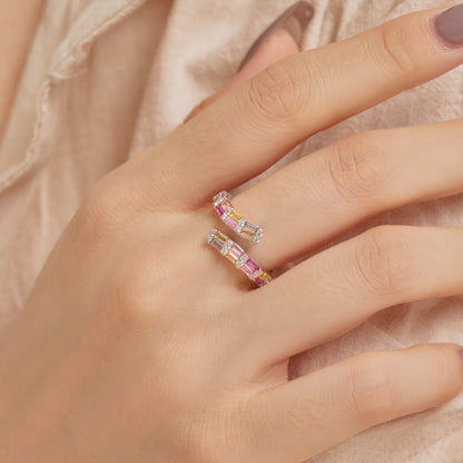 [AURORA]Charming Colorful Radiant Cut Adjustable Daily Ring