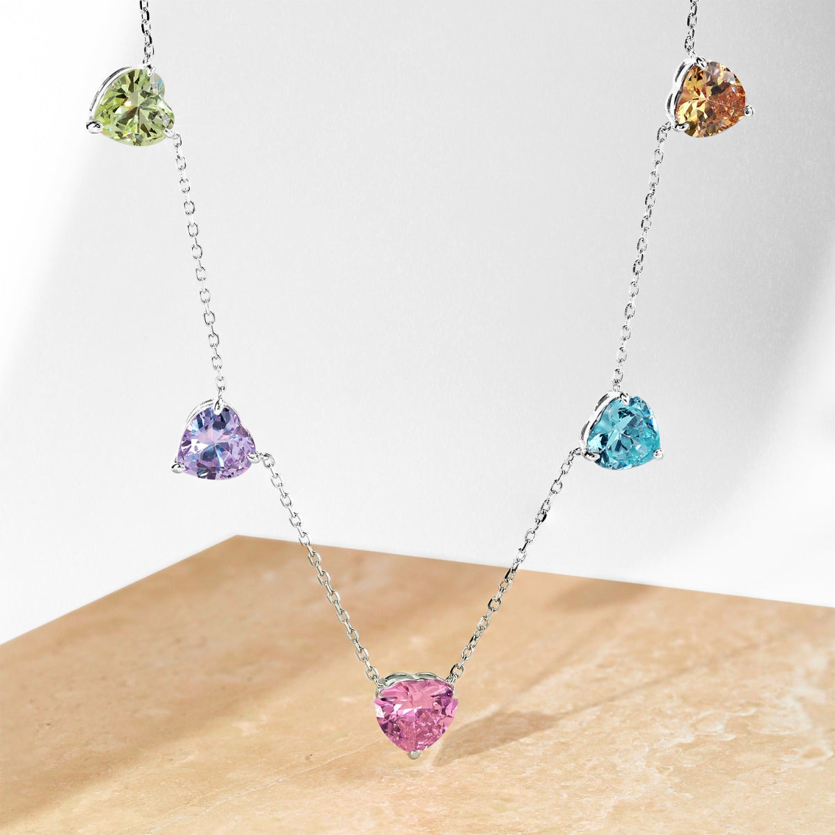 [Aurora]Sparkling Colorful Heart Cut Necklace