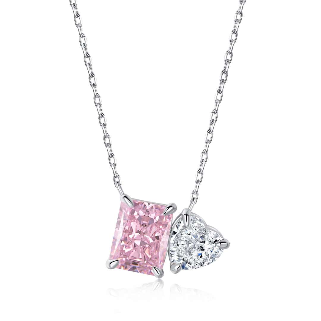 [Aurora]Dazzling Square & Heart Shape Necklace