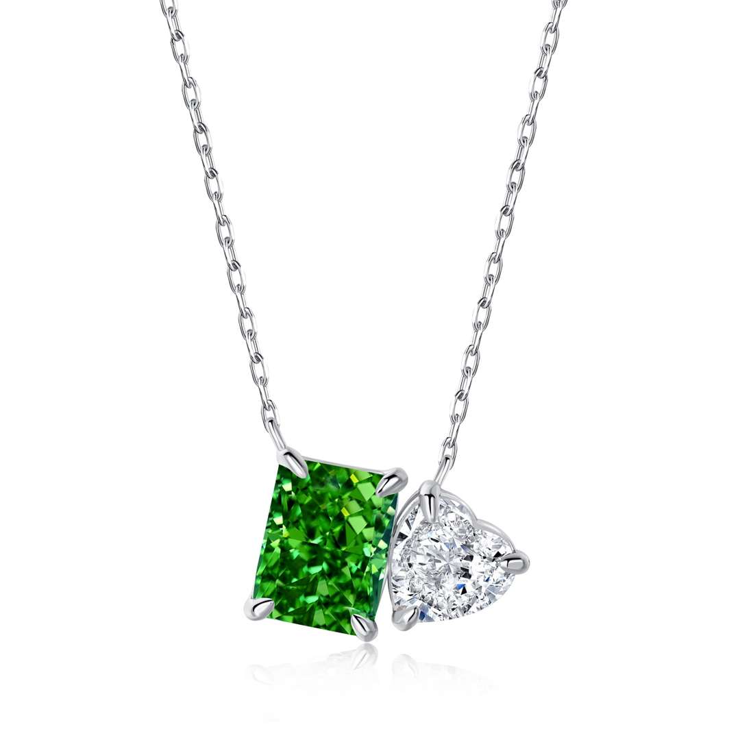 [Aurora]Dazzling Square & Heart Shape Necklace