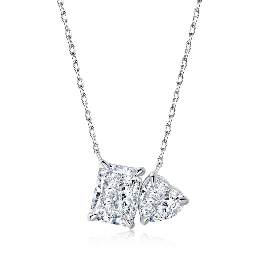 [Aurora]Dazzling Square & Heart Shape Necklace