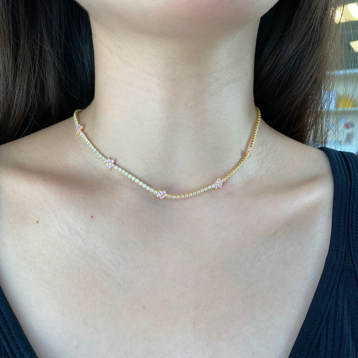 [Aurora]Luxurious Colorful Flower Tennis Necklace