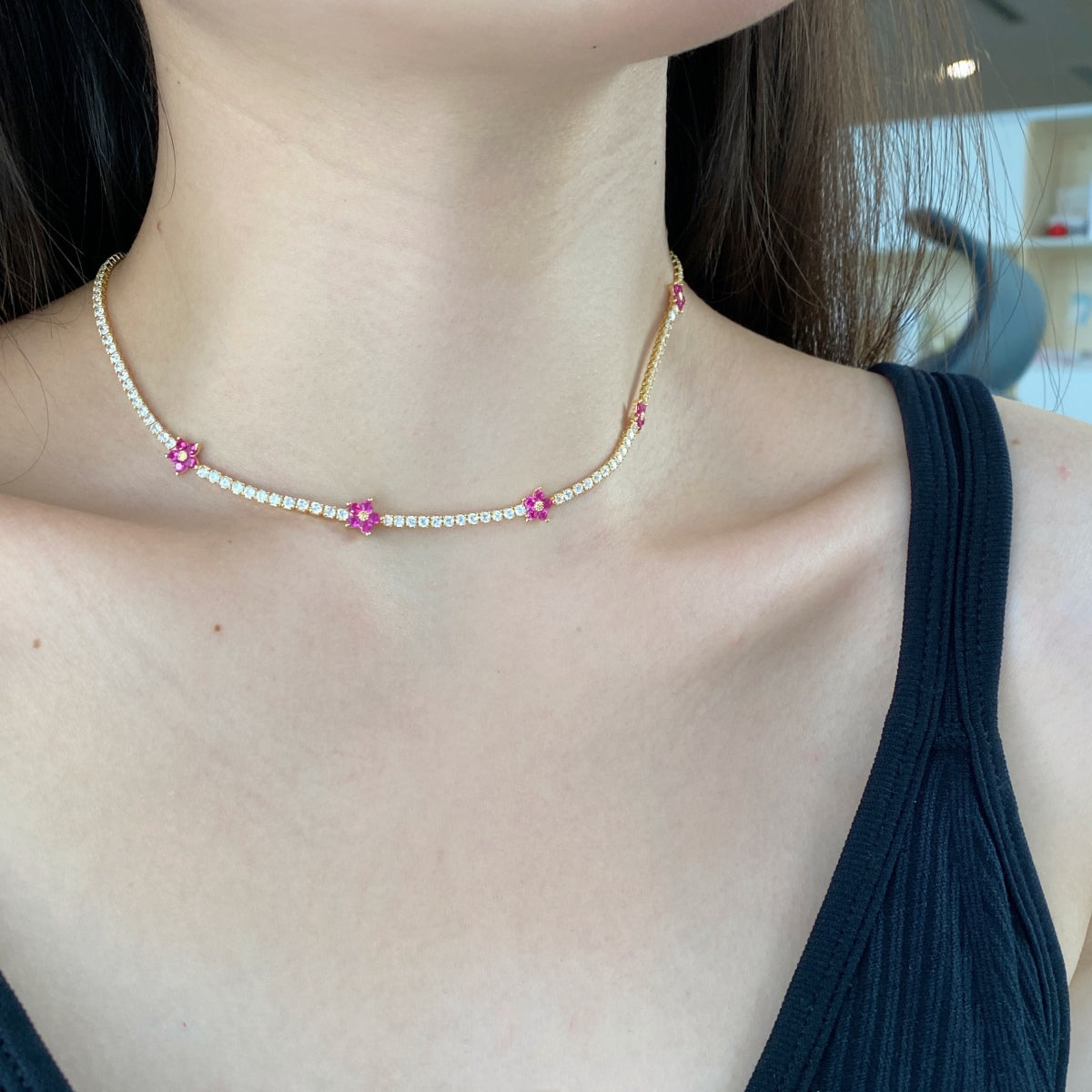 [Aurora]Luxurious Colorful Flower Tennis Necklace