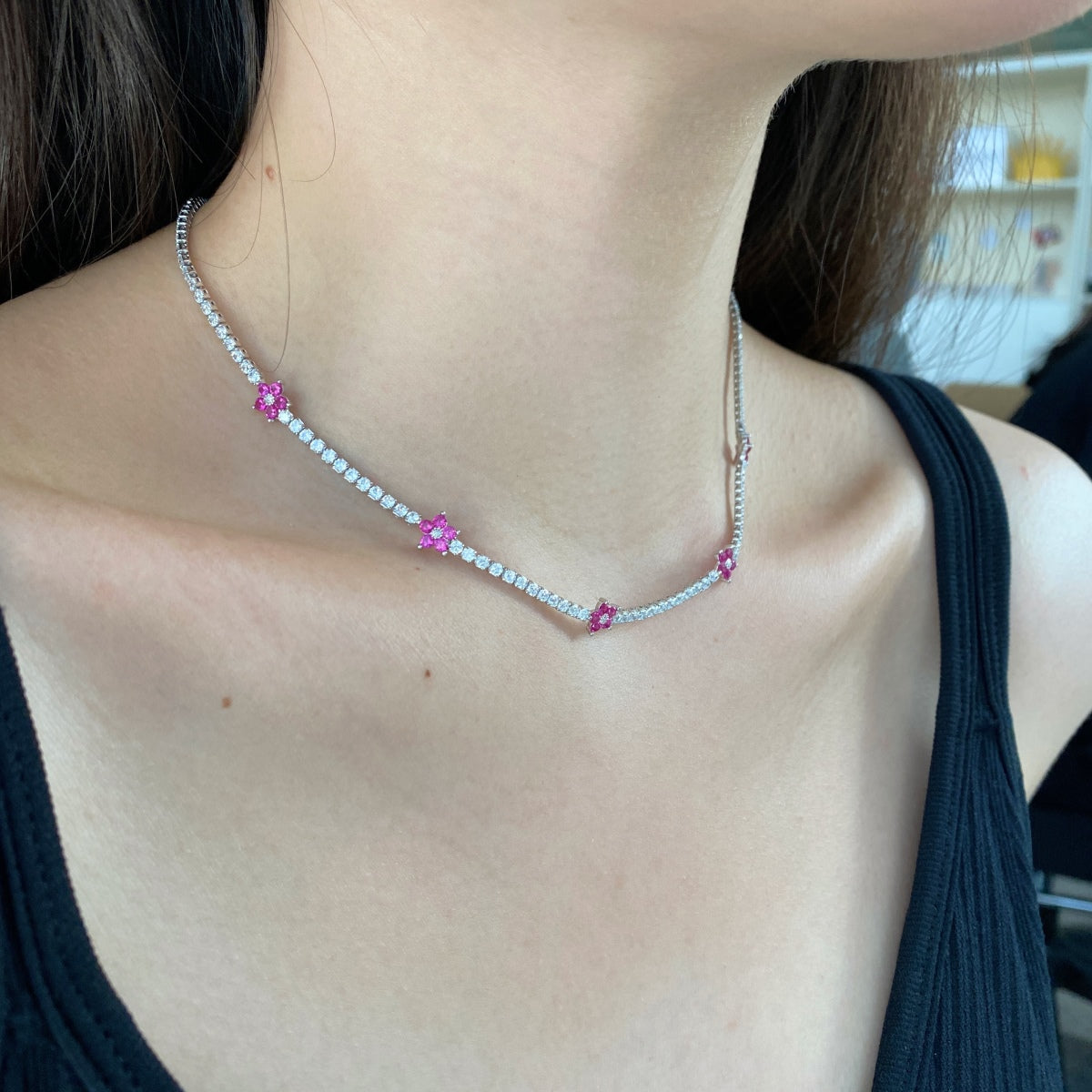 [Aurora]Luxurious Colorful Flower Tennis Necklace