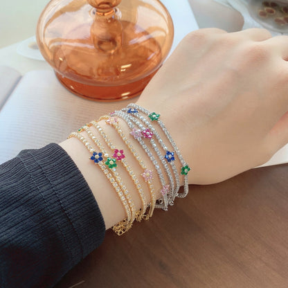 [AURORA]スパークリングフラワーシェイプテニスブレスレット