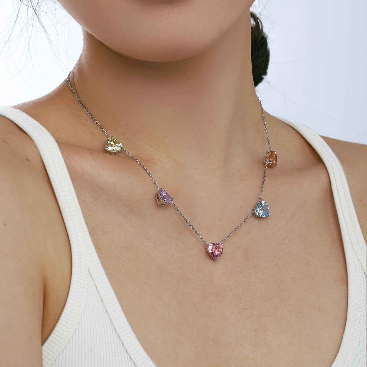 [Aurora]Sparkling Colorful Heart Cut Necklace