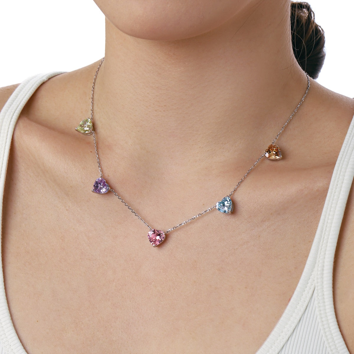 [Aurora]Sparkling Colorful Heart Cut Necklace