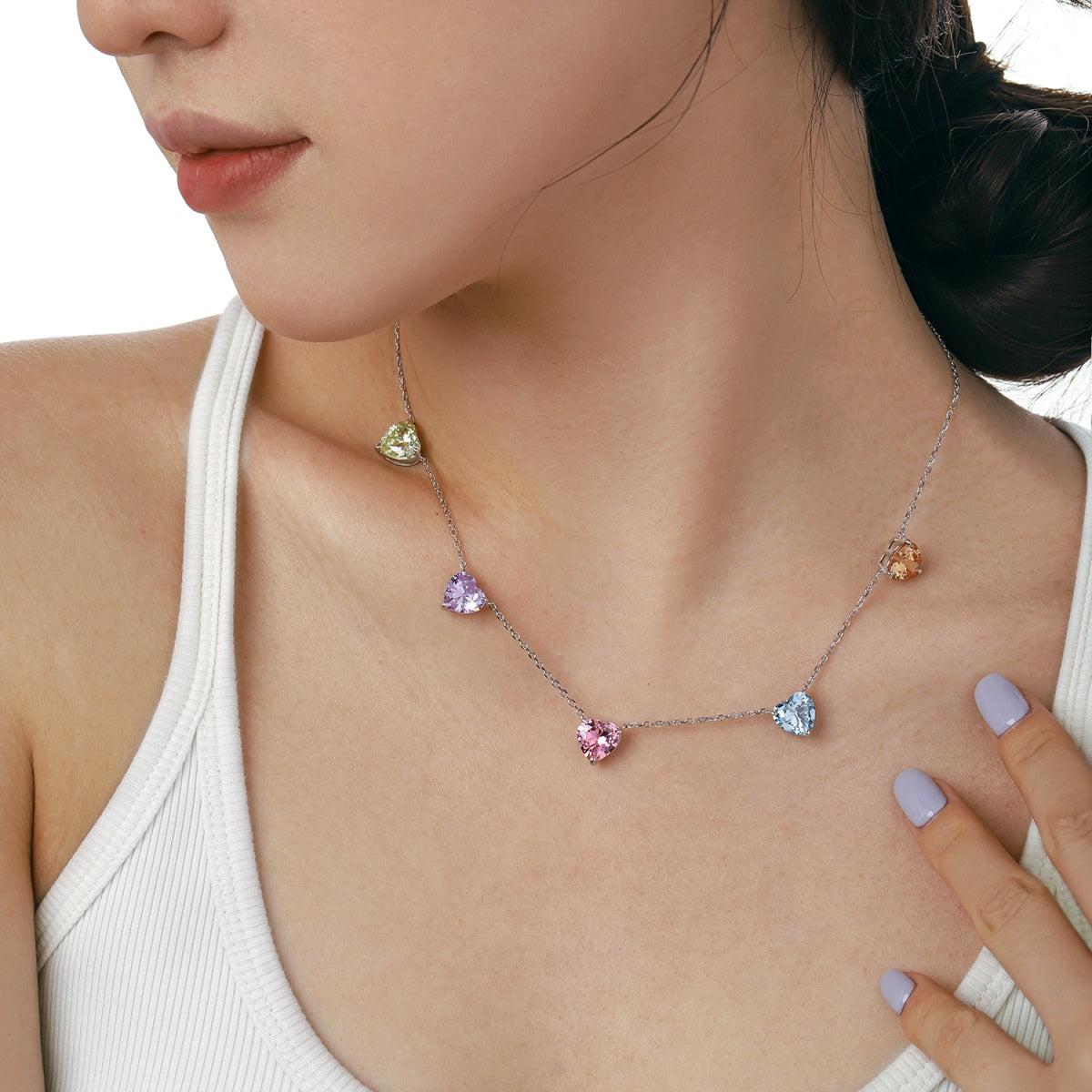 [Aurora]Sparkling Colorful Heart Cut Necklace