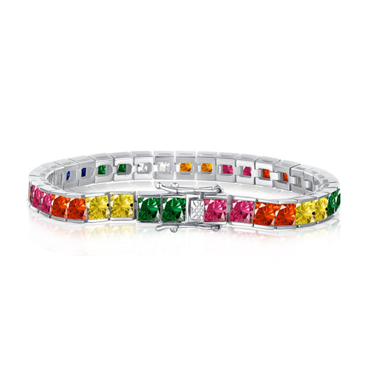 [Aurora]Radiant Colorful Princess Cut Tennis Bracelet