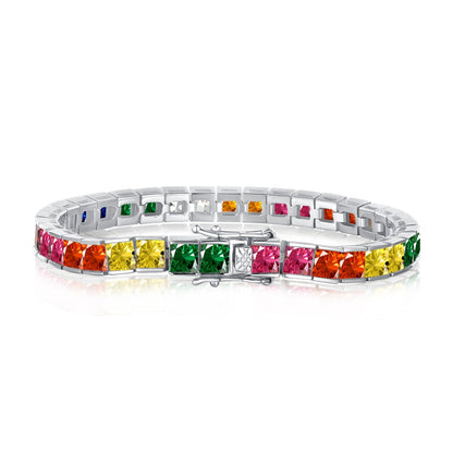 [AURORA] Strahlend buntes Tennisarmband im Prinzessschliff