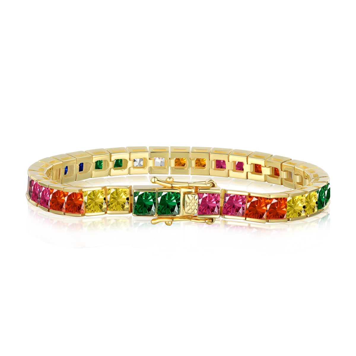 [AURORA] Strahlend buntes Tennisarmband im Prinzessschliff