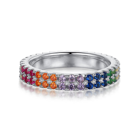 [AURORA]Unique Colorful Round Cut Tennis Ring
